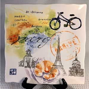 222 Fifth Paris Travels Dinner Plate Square Bike Eiffel Tower France 10 1/4”